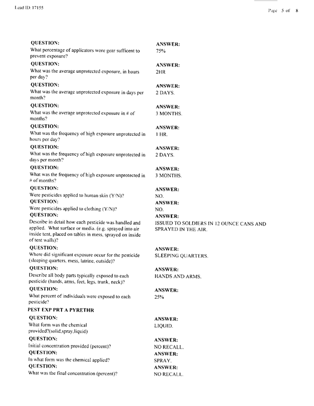 Lead Sheet #17155, Interview with 2nd Medical Battalion environmental health officer, January 6, 1998.