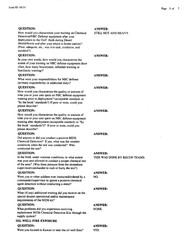   Lead Sheet #18131, Interview with 3rd Battalion, 504th Infantry squad leader, December 9, 1998.