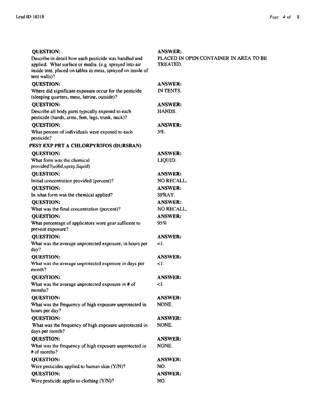   Lead Sheet #18318, Interview with 1st Marine Division entomologist, September 11, 1998.