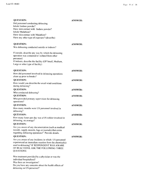 Lead Sheet 18680, Interview with Army member, January 12, 2000.