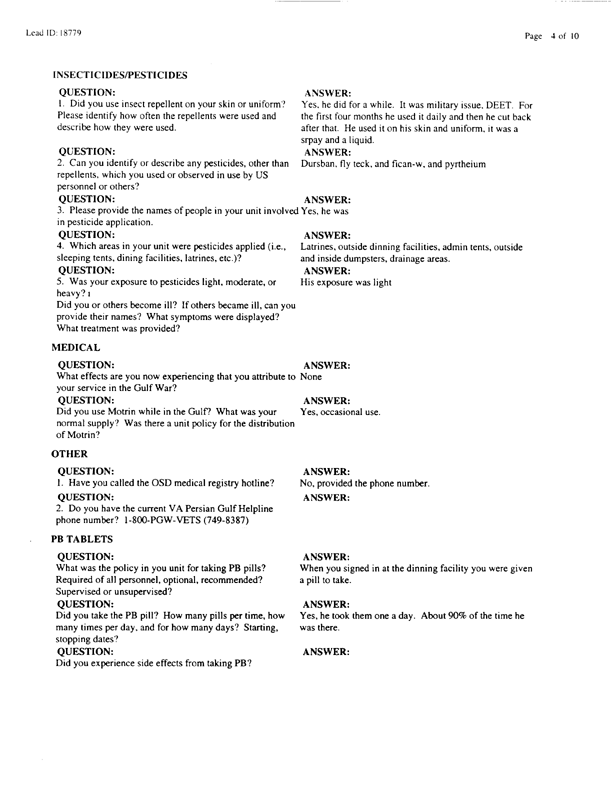 Lead Sheet #18779, Interview with 4th Civil Engineering Squadron AL Kharj APT pest controller, August 21, 1998.