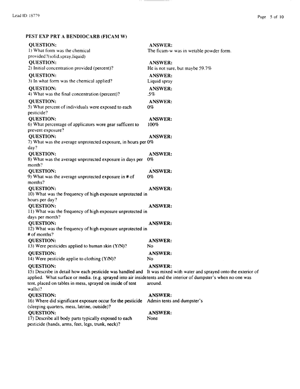 Lead Sheet #18779, Interview with 4th Civil Engineering Squadron AL Kharj APT pest controller, August 21, 1998.