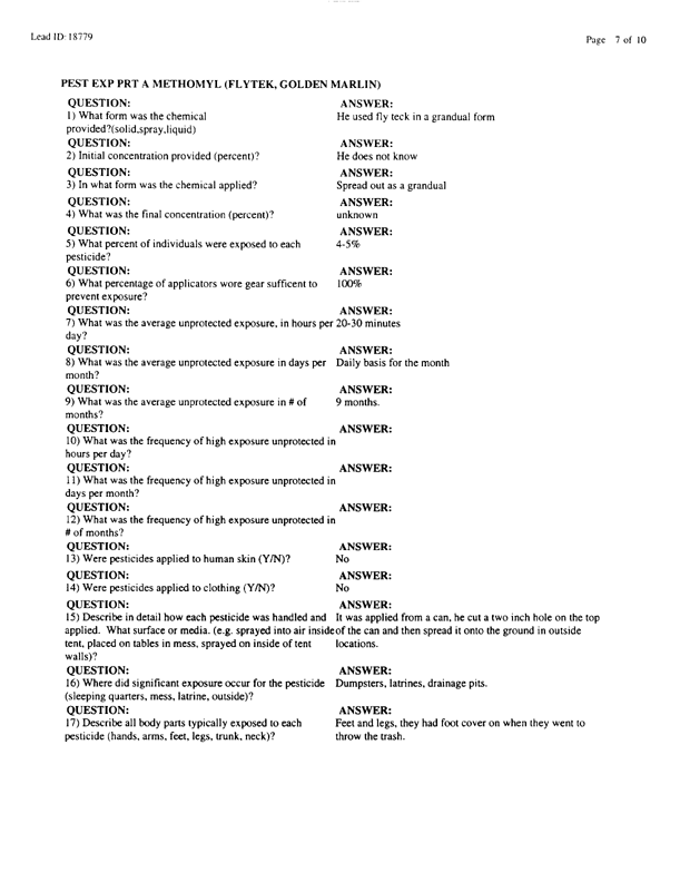 Lead Sheet #18779, Interview with 4th Civil Engineering Squadron AL Kharj APT pest controller, August 21, 1998.