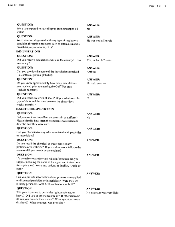 Lead Sheet #18781, Interview with 35th Tactical Fighter Wing pest controller, August 21, 1998.