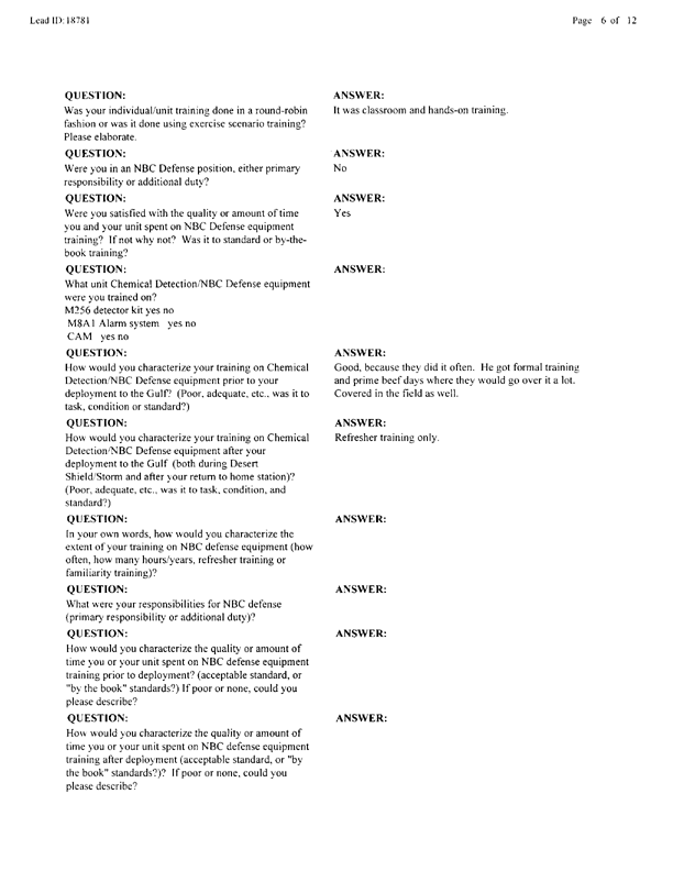   Lead Sheet #18781, Interview with 35th Tactical Fighter Wing pest controller, February 2 1999.