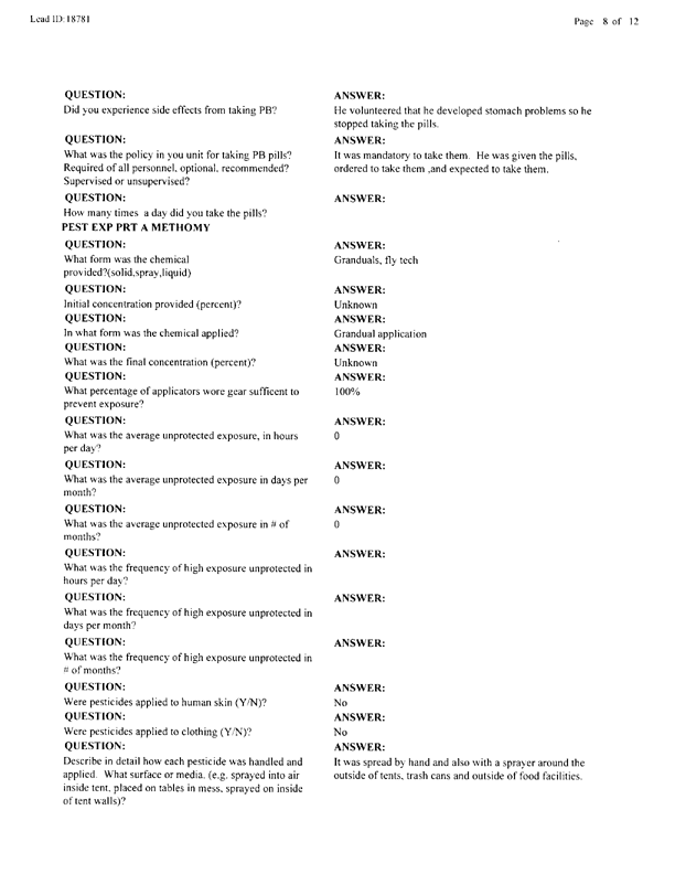   Lead Sheet #18781, Interview with 35th Tactical Fighter Wing pest controller, February 2 1999.