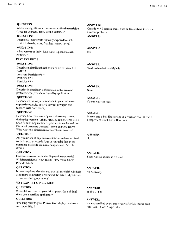Lead Sheet #18781, Interview with 35th Tactical Fighter Wing pest controller, August 21, 1998