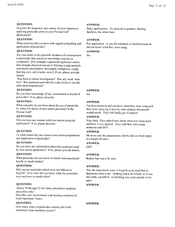   Lead Sheet #18781, Interview with 35th Tactical Fighter Wing pest controller, February 2 1999.