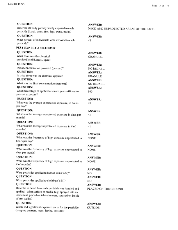   Lead Sheet #18795, Interview with 1st Civil Engineering Squadron Dhahran International Airport pest controller, September 1, 1998.