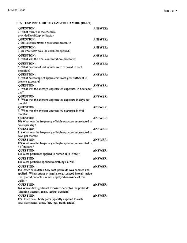 Lead Sheet #18845, Interview with Air Force pest controller, September 2, 1998.