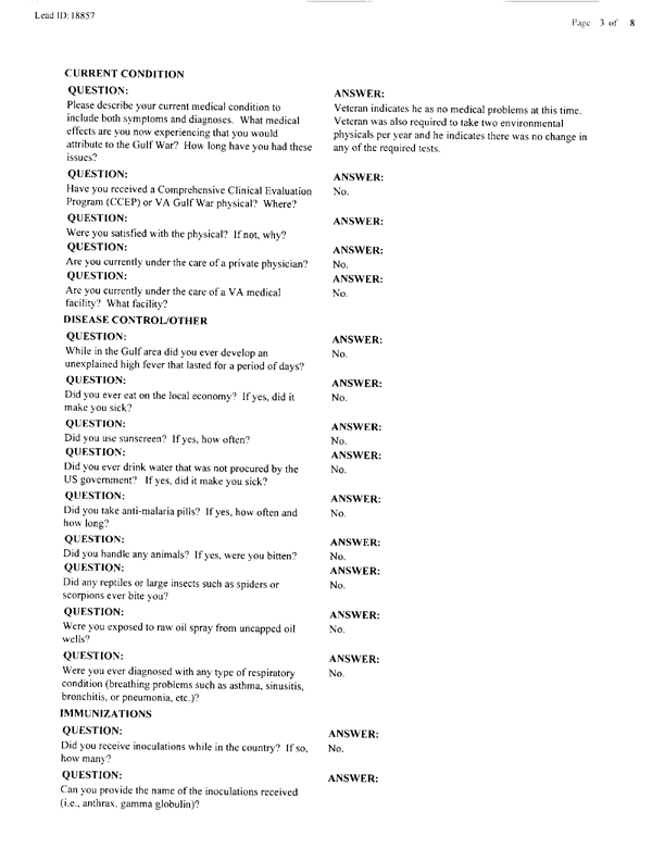 Lead Sheet #18857, Interview with 363rd Civil Engineering Squadron Al Dhafra, United Arab Emirates pest controller, August 28, 1998; 