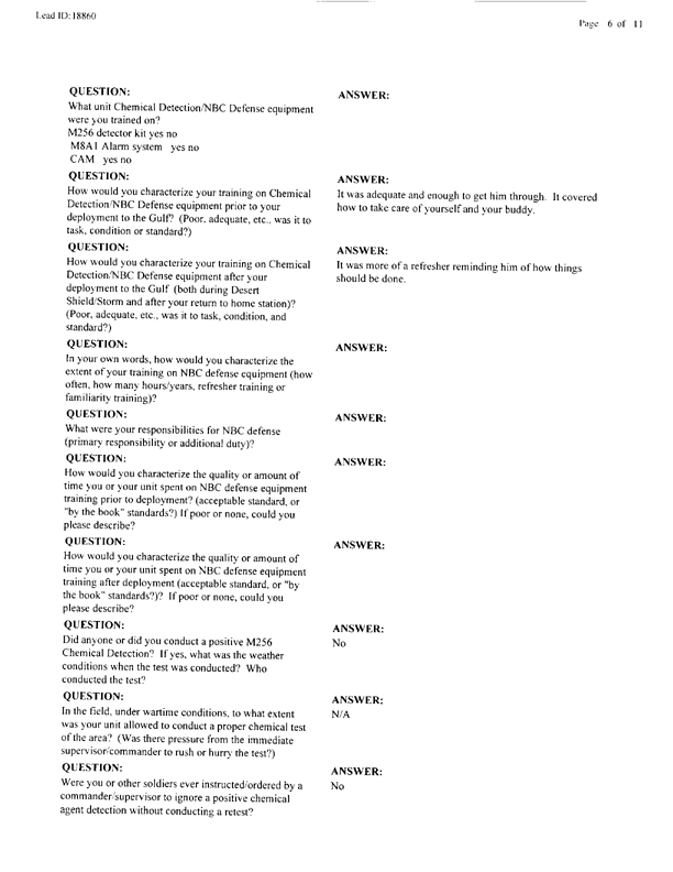   Lead Sheet #18860, Interview with 52nd Civil Engineering Squadron Doha INTL, QA pest controller, October 6, 1998.