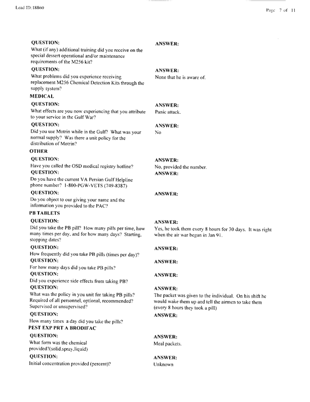   Lead Sheet #18860, Interview with 52nd Civil Engineering Squadron Doha INTL, QA pest controller, October 6, 1998.