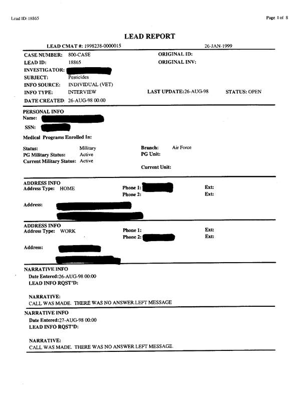 Lead Sheet #18865, Interview with 23rd Civil Engineering Squadron King Fahd International Airport pest controller, August 26, 1998