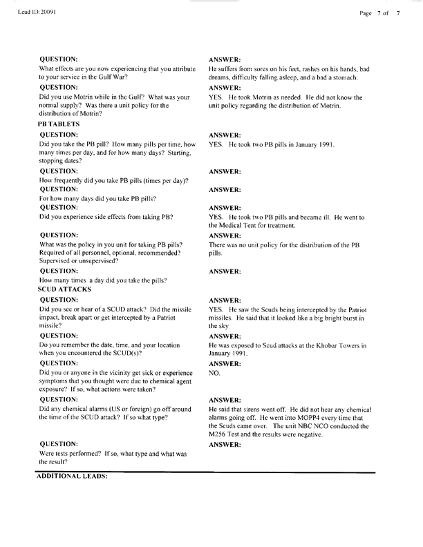   Lead Sheet #20091, Interview with 403rd Military Police Camp veteran, December 8, 1998.