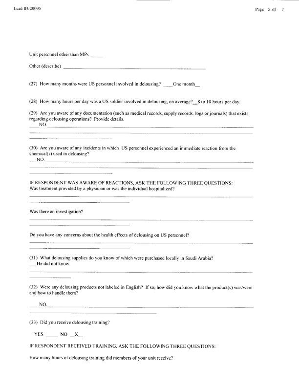   Lead Sheet #20095, Interview with 403rd Military Police Camp veteran, November 24, 1998.