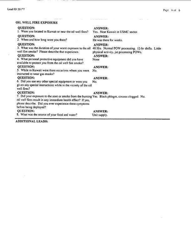 Lead Sheet #20177, Interview with 400th Military Police Camp veteran, November 18, 1998, p. 3-4. 