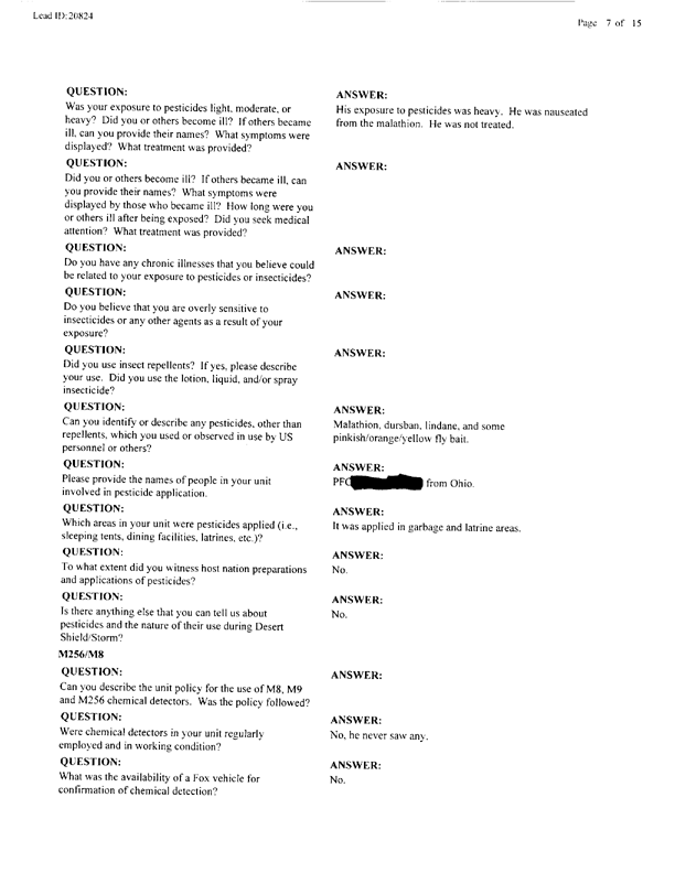   Lead Sheet #20824, Interview with 401st Military Police Camp veteran, April 5, 1999.