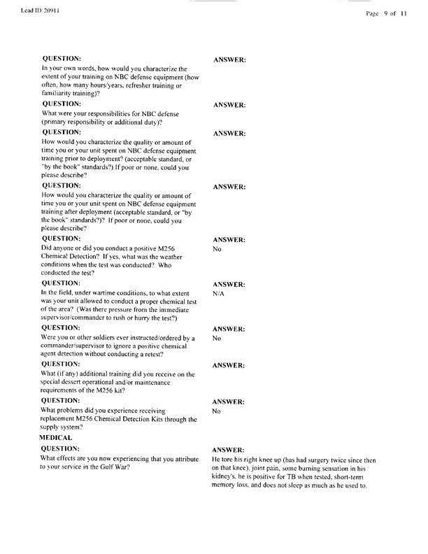 Lead Sheet #20911, Interview with 301st Military Police Camp veteran, January 6, 1998, p. 3.