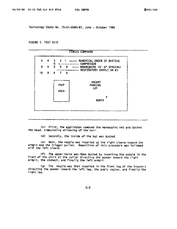 U.S. Army Environmental Hygiene Agency, �Determination of Exposure Levels in a Simulated Delousing Procedure,�  Study # 75-51-0580-86, February 1987.