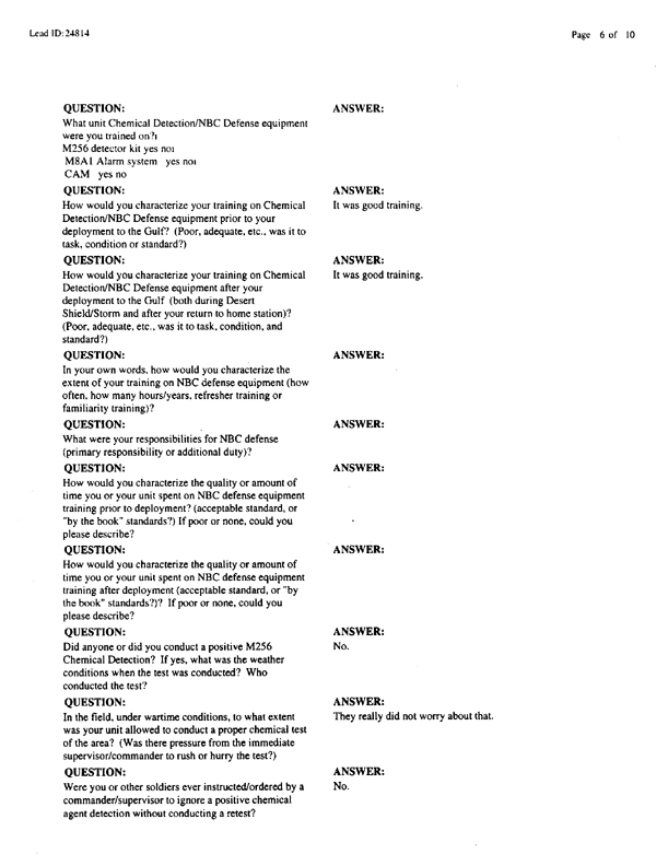  Lead Sheet #24814, Interview with 4th Tank Battalion assault specialist, September 9, 1999.