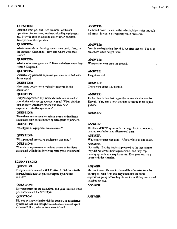  Lead Sheet #24814, Interview with 4th Tank Battalion assault specialist, September 9, 1999.