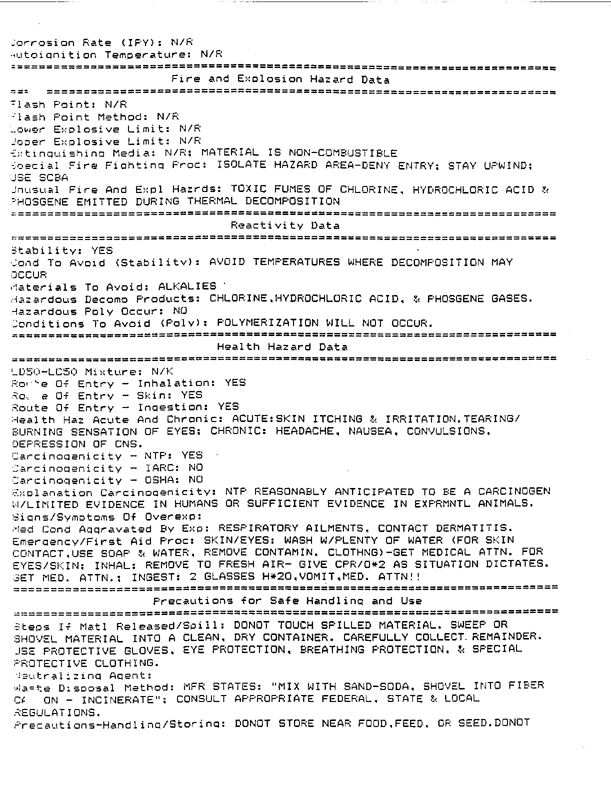US Army Field Manual FM 8-250 �Preventive Medicine Specialist,� July 31, 1974, p. 15-10 through 15-12; Military Specification MIL-I-11490D �Insecticide, Lindane, Powder, Dusting 25 Pounds,� Edgewater, New Jersey, March 31, 1986.