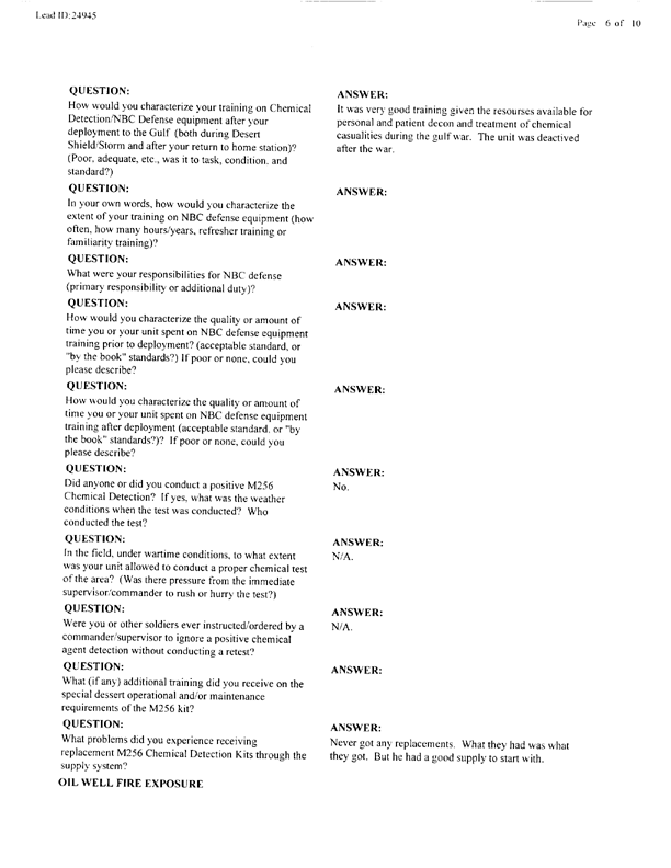   Lead Sheet #24945, Interview with 3rd Marine Air Wing environmental health officer, October 4, 1999.