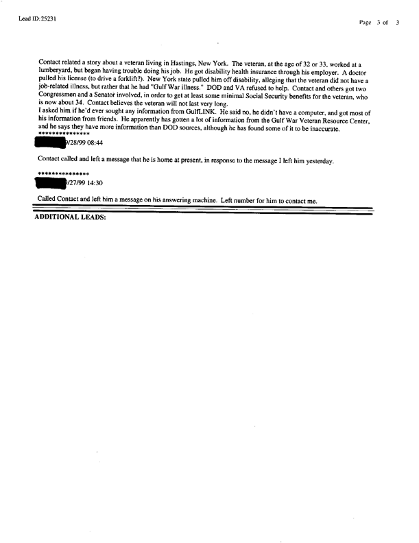 Lead Sheet #25231, Interview of Air Force deputy base commander, September 28, 1999, p. 1.