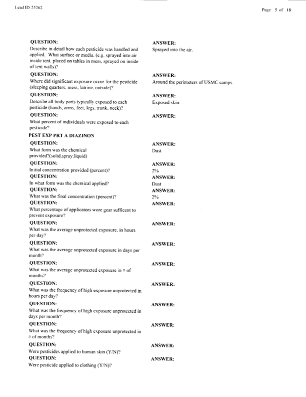   Lead Sheet #25262, Interview with 1st Medical Battalion entomologist, November 4, 1999.