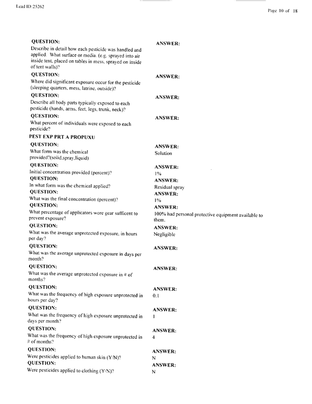   Lead Sheet #25262, Interview with 1st Medical Battalion entomologist, November 4, 1999.