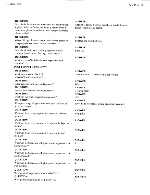   Lead Sheet #25262, Interview with 1st Medical Battalion entomologist, November 4, 1999.